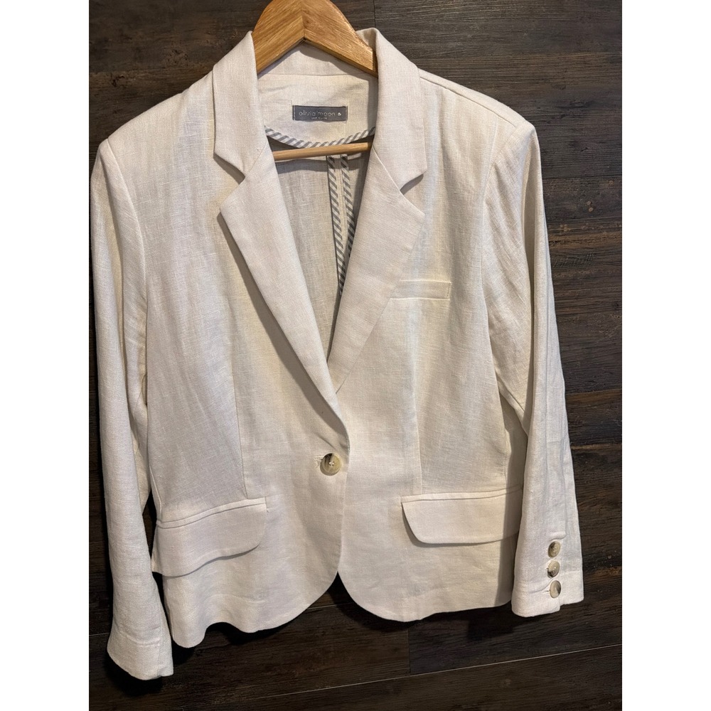 Olivia Moon Womens XL Linen Blazer Ivory White Single Button Jacket